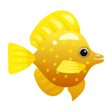 Tropik sarı balık, mercan resifi egzotik hayvan. Akvaryum deniz yaşamı, vektör illüstrasyon çizgi film tarzı