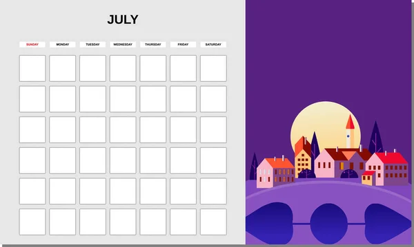 Planificador de calendario mes de junio. Paisaje minimalista fondos naturales Verano. Plantilla mensual para el negocio diario. Vector aislado — Archivo Imágenes Vectoriales