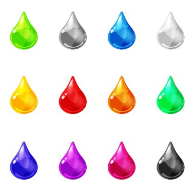 Deviren 'i parlak renkli oyun varlığına ayarla. Su, jöle, kristal, cam damlaları, kabarcıklar. Çizgi film vektörü GUI uygulaması