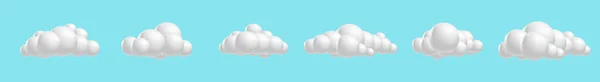 Set nuvole soffice, 3D maglia cartone animato. Morbide icone di raccolta di nuvole di rendering su un cielo blu. Illustrazione vettoriale — Vettoriale Stock