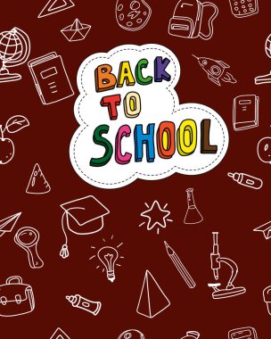 Okulun arka planına, el çizimi ikonlarına, ekstralara, ekipmanlara, pürüzsüz elementlere geri dönelim. Kapak defteri, broshure, poster, broşür, kitap şablonu çizimi