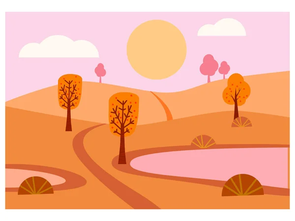 Φθινοπωρινό τοπίο Δέντρα με πολύχρωμα κίτρινα φύλλα. Φθινοπωρινά δέντρα και θάμνοι πάρκο, δάσος, λίμνη. Εικονογράφηση διάνυσμα επίπεδη στυλ ελάχιστη — Διανυσματικό Αρχείο