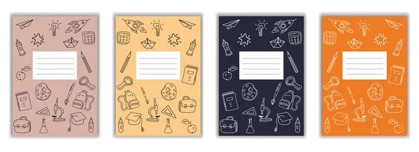 Set Cover Notebook school doodles icons hand drawn. Template cover for diary, broshure, poster, sketchbook. Vector illustration — Stock Vector