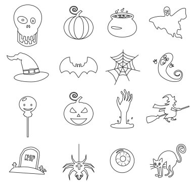 Cadılar Bayramı Simgesi seti, doğrusal simge koleksiyonu, vektör illüstrasyonu