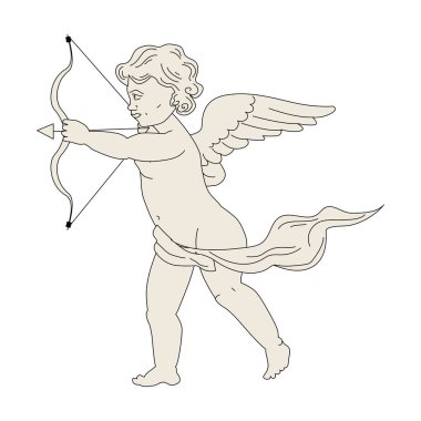 Yay ve ok atımlı zarif bir aşk tanrısı, klasik stil dolap, çizgi sanatında eskiz. Vektör çizimi izole edildi