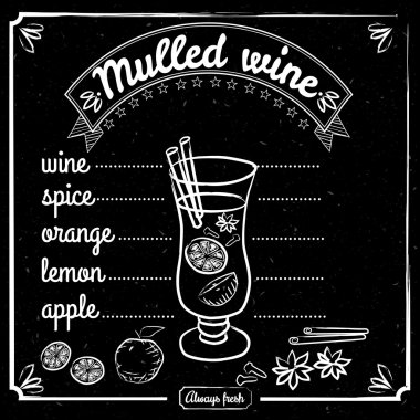 Kokteyl menü bir tahtaya chalked vintage