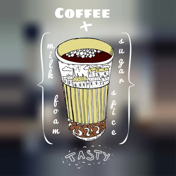 Xícara de café, desenho à mão — Vetor de Stock