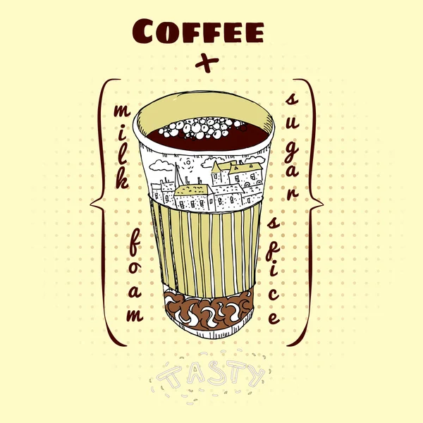 Kopp kaffe, hand-ritning — Stock vektor