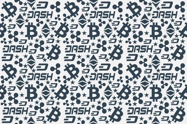 Cryptocurrency Seamless Pattern Dark Blue Colors White Background Textured Illustration — Zdjęcie stockowe