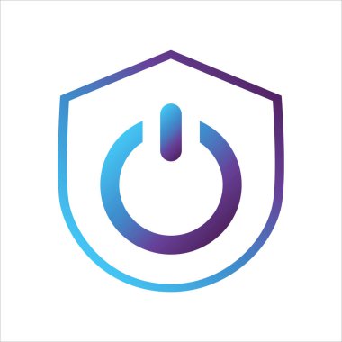 Güvenlik kalkanı simgesi. Güç sembollü kalkan. Enerji güvenliği kavramı. gradyan biçimi ana hatları Vektör çizimi, vektör simgesi konsepti.