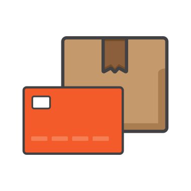 karton kutu simgesi. Kredi kartı illüstrasyonlu karton. Düz vektör simgesi. Simge tasarım ögesi için kullanılabilir, ui, web, mobil uygulama.