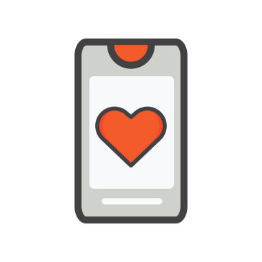 Aşk illüstrasyonlu akıllı telefon. Akıllı telefon çizimi. Düz vektör simgesi. 