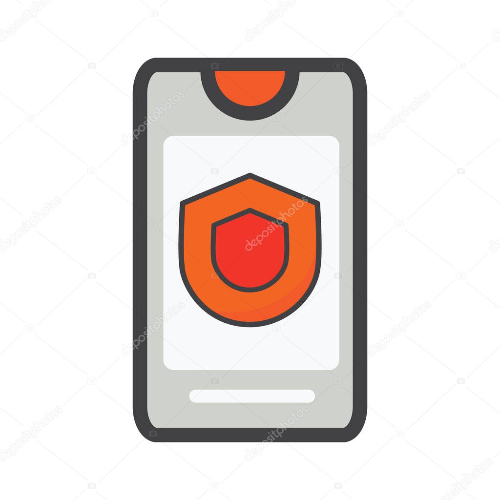 smartphone with shield illustration. smartphone illustration. Flat vector icon. 