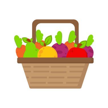 Sepet illüstrasyonunda sebze. Dünya vegan günü, sağlıklı gıda çizimi tasarımı.