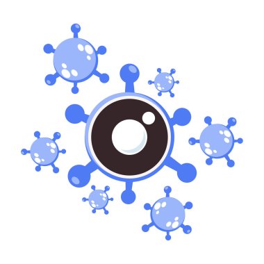 Göz hastalığının sembolü olarak göz şeklindeki virüs çizimi. Dünya görüşü günü için göz sağlığı illüstrasyon kavramı.