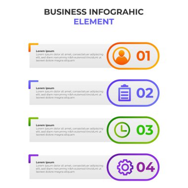 İş simgesiyle dört basamaklı gradyan bilgi elemanı. Infographic tasarım şablonu.