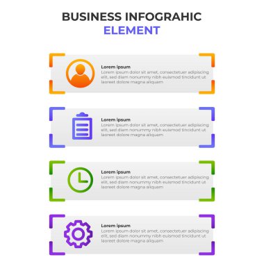 İş simgesiyle dört basamaklı gradyan bilgi elemanı. Infographic tasarım şablonu.