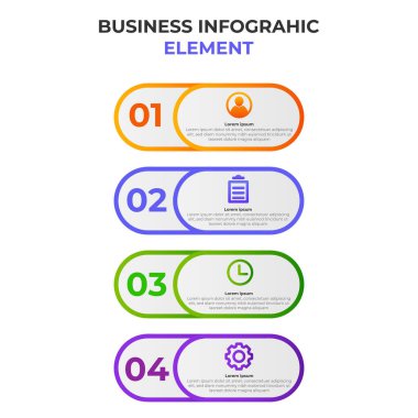 İş simgesiyle dört basamaklı gradyan bilgi elemanı. Infographic tasarım şablonu.