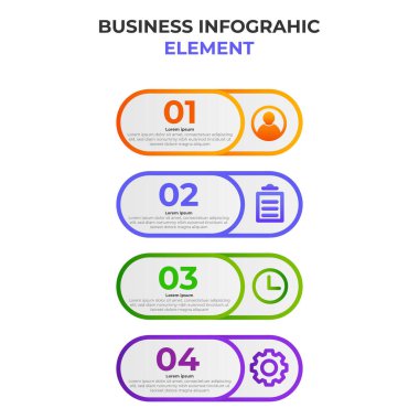 İş simgesiyle dört basamaklı gradyan bilgi elemanı. Infographic tasarım şablonu.