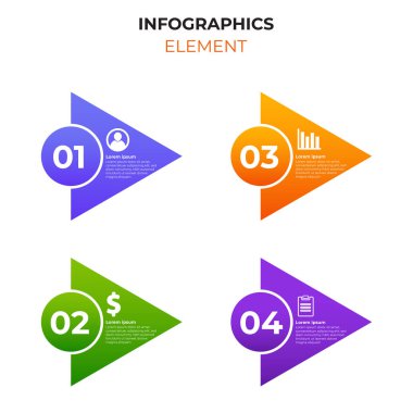 İş simgesiyle dört basamaklı gradyan bilgi elemanı. Infographic tasarım şablonu.
