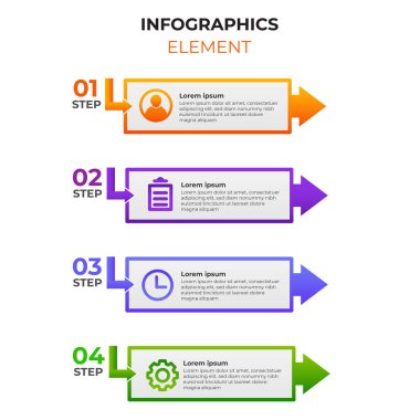 İş simgesiyle dört basamaklı gradyan bilgi elemanı. Infographic tasarım şablonu.