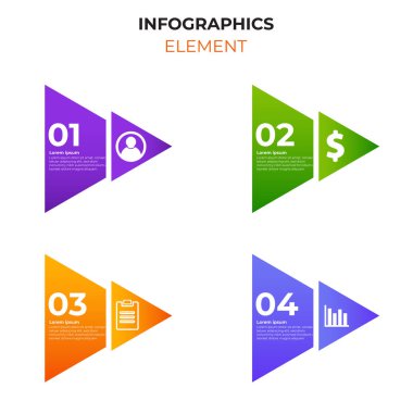 İş simgesiyle dört basamaklı gradyan bilgi elemanı. Infographic tasarım şablonu.