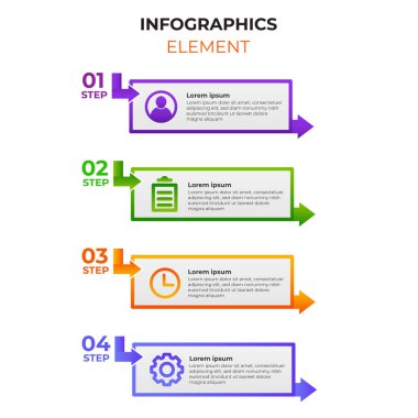 İş simgesiyle dört basamaklı gradyan bilgi elemanı. Infographic tasarım şablonu.