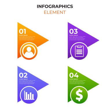 İş simgesiyle dört basamaklı gradyan bilgi elemanı. Infographic tasarım şablonu.