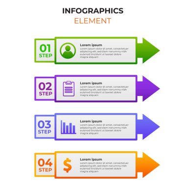 İş simgesiyle dört basamaklı gradyan bilgi elemanı. Infographic tasarım şablonu.