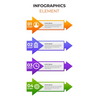 İş simgesiyle dört basamaklı gradyan bilgi elemanı. Infographic tasarım şablonu.