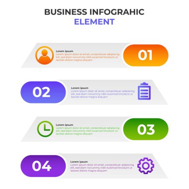 İş simgesiyle dört basamaklı gradyan bilgi elemanı. Infographic tasarım şablonu.