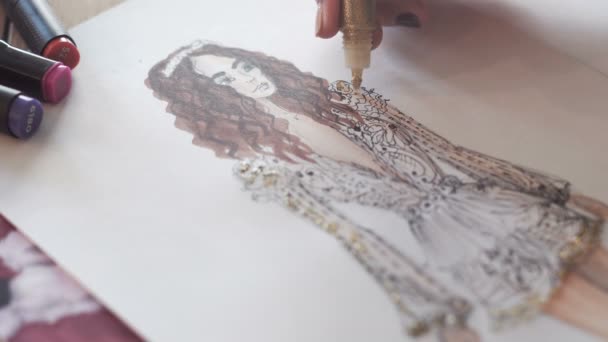 Fille dessine illustration de mode — Video