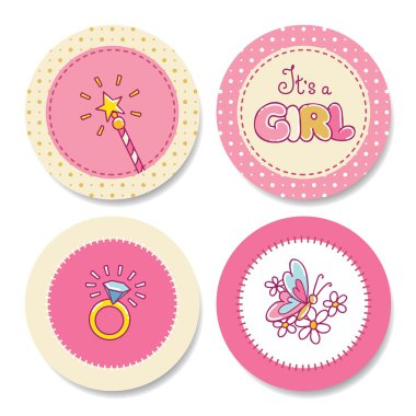 Kız doğum günü için renkli çıkartmaları kümesi