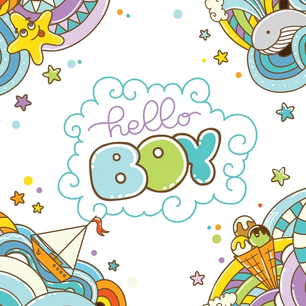 Carte de douche bébé, Hello Boy — Image vectorielle