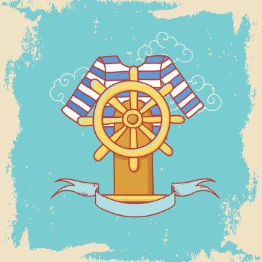 Kadın kıyafeti ve direksiyon simidi doodle tarzı ile tebrik kartı