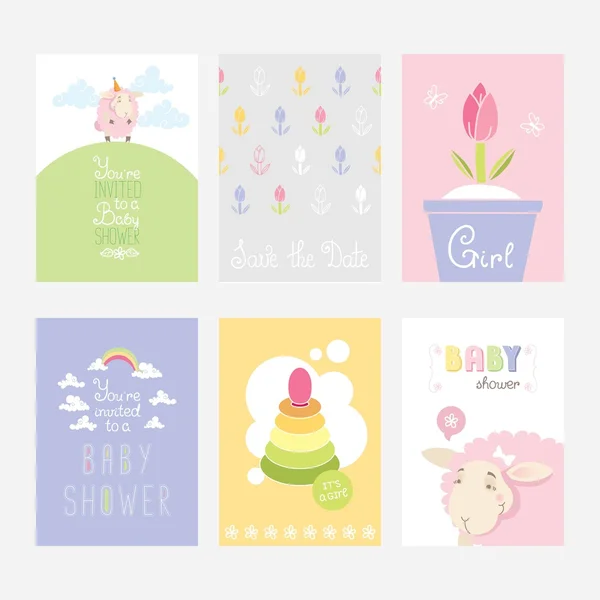 Ensemble de cartes colorées pour la conception de fête d'anniversaire des filles — Image vectorielle