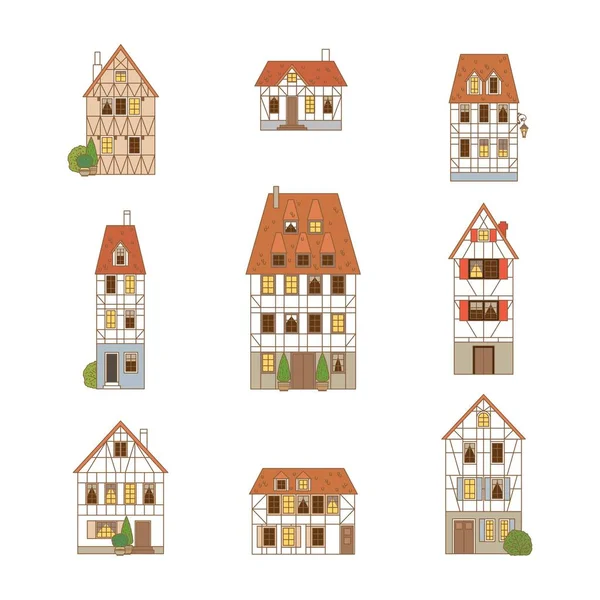 Ensemble Bâtiments Ossature Bois Vieilles Maisons Europe — Image vectorielle
