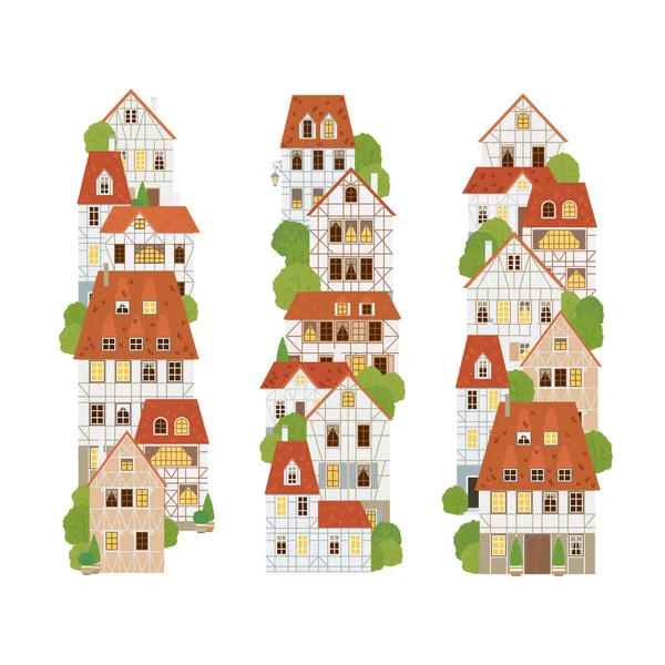 Ensemble Bâtiments Ossature Bois Vieilles Maisons Europe — Image vectorielle