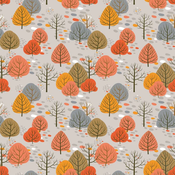 Autumn forest seamless pattern with different trees — Stock Vector