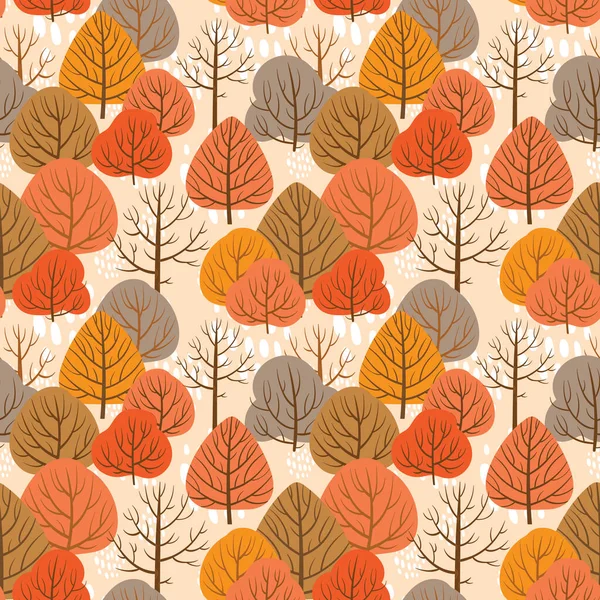 Herfst bos naadloos patroon met verschillende bomen — Stockvector