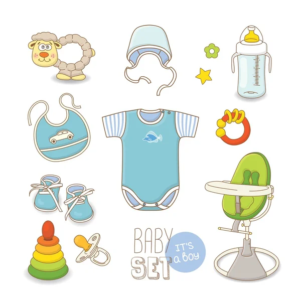 Set Babybekleidung und Accessoires für Jungen — Stockvektor