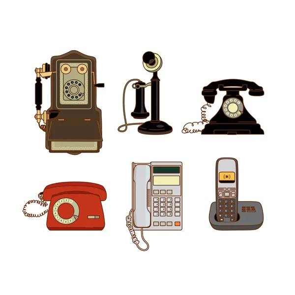 Conjunto de teléfonos modernos y antiguos — Vector de stock