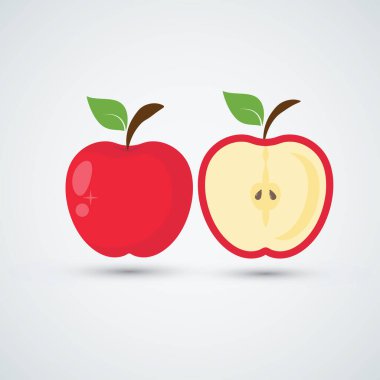 Kırmızı elma simgesi kırmızı elmalar beyaz arkaplan vektör illüstrasyonundan ikiye ayrılır