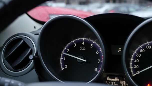 Instrument panel of a vehicle, tachometer limit engine rpm — Stock Video