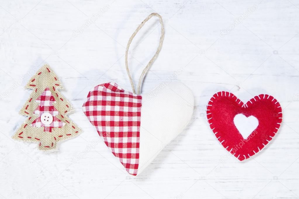 Christmas hearts on white background