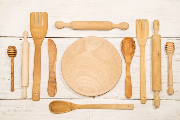 Wooden utensils background — Stock Photo, Image