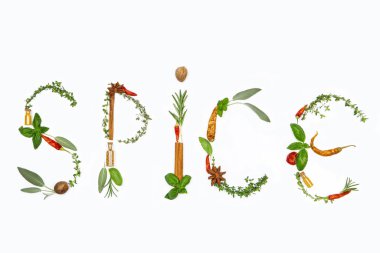 Çeşitli otlar ve baharatlarla yazılmış baharatlar.