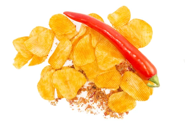 Bramborové lupínky a chili pepper — Stock fotografie