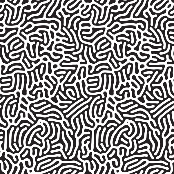 Vector Seamless Black and White Organic Rounded Line Maze Coral Pattern — Stock Vector