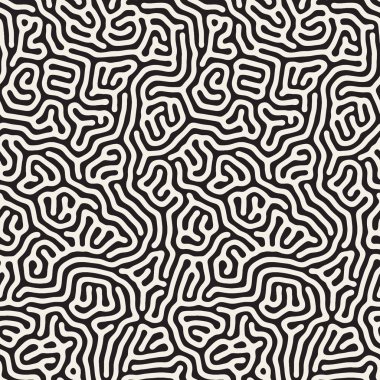 Vektör sorunsuz siyah ve beyaz organik yuvarlak karmakarışık satırları labirent mercan desen